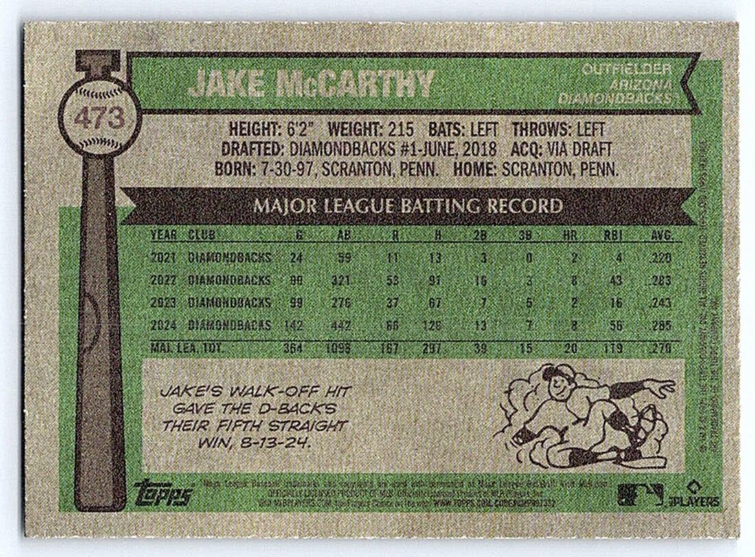 JAKE MCCARTHY DBACKS 2025 TOPPS HERITAGE #401-500 HIGH # SP #473