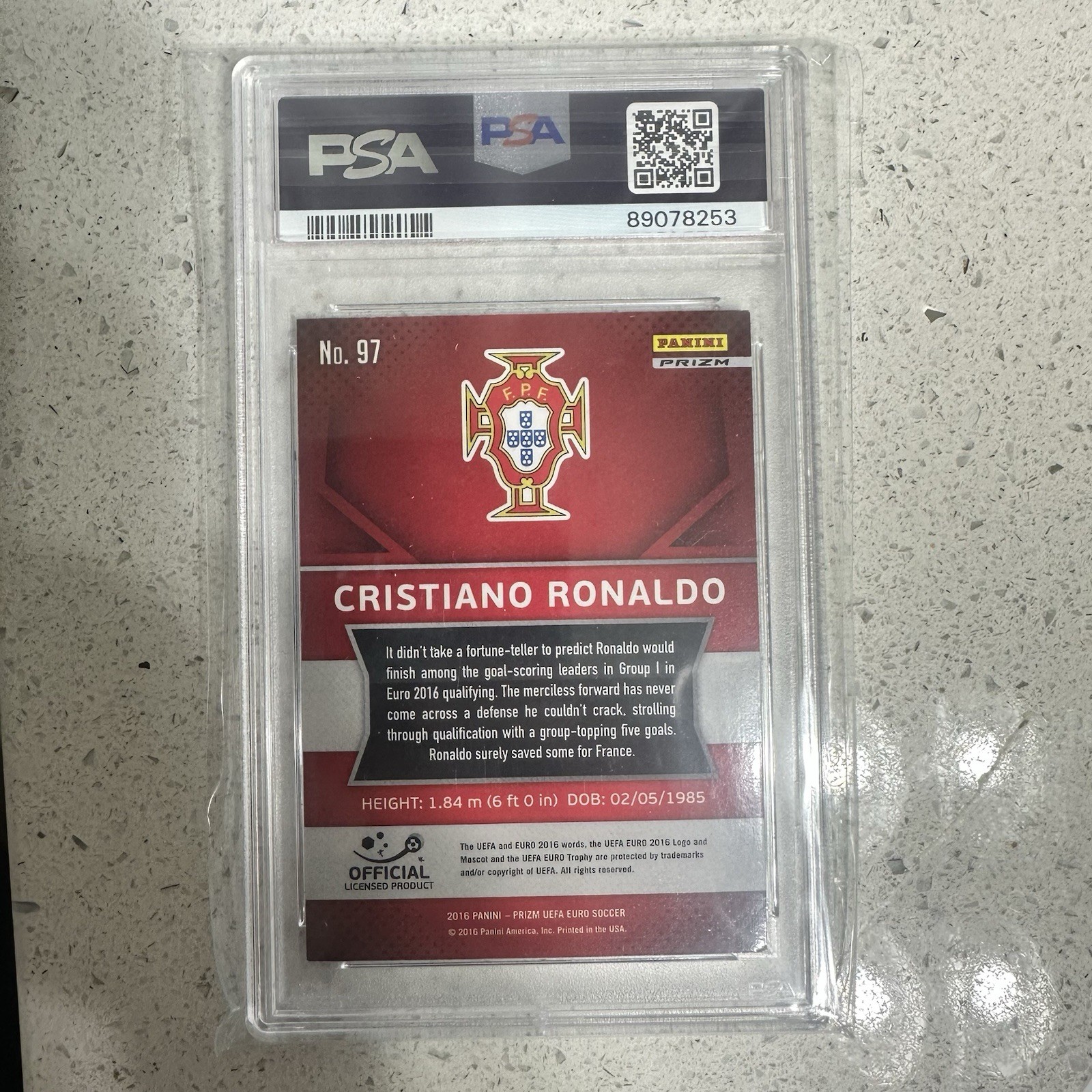 2016 Panini Prizm UEFA Cristiano Ronaldo CR7 Silver Prizm PSA 7 NM #97 Portugal