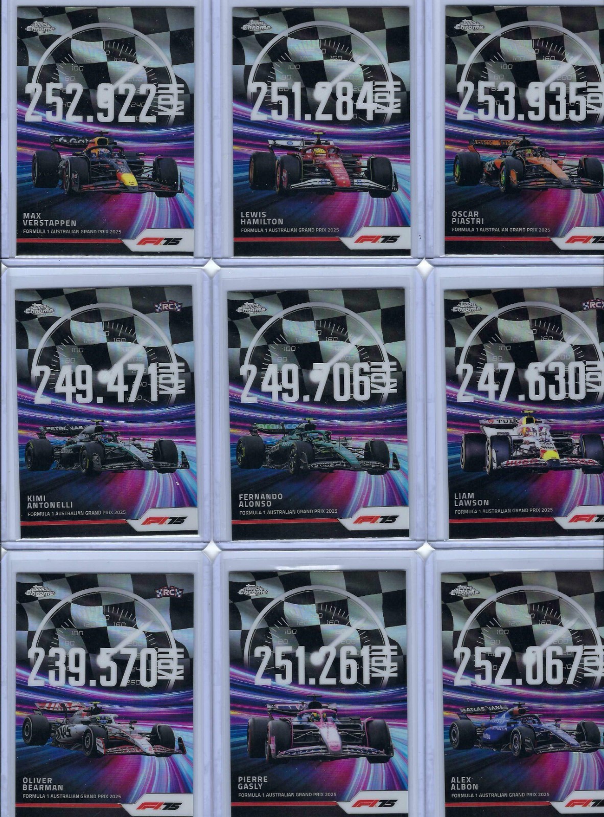 2025 TOPPS CHROME FORMULA 1 TOP SPEED COMPLETE REFRACTOR INSERT SET (10 CARDS)