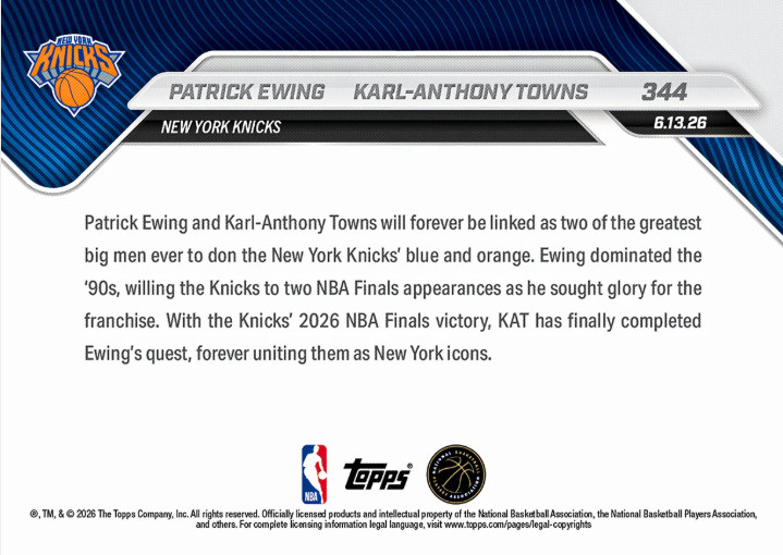 2026 Topps NOW NBA New York Knicks Finals 6 card set – Presale