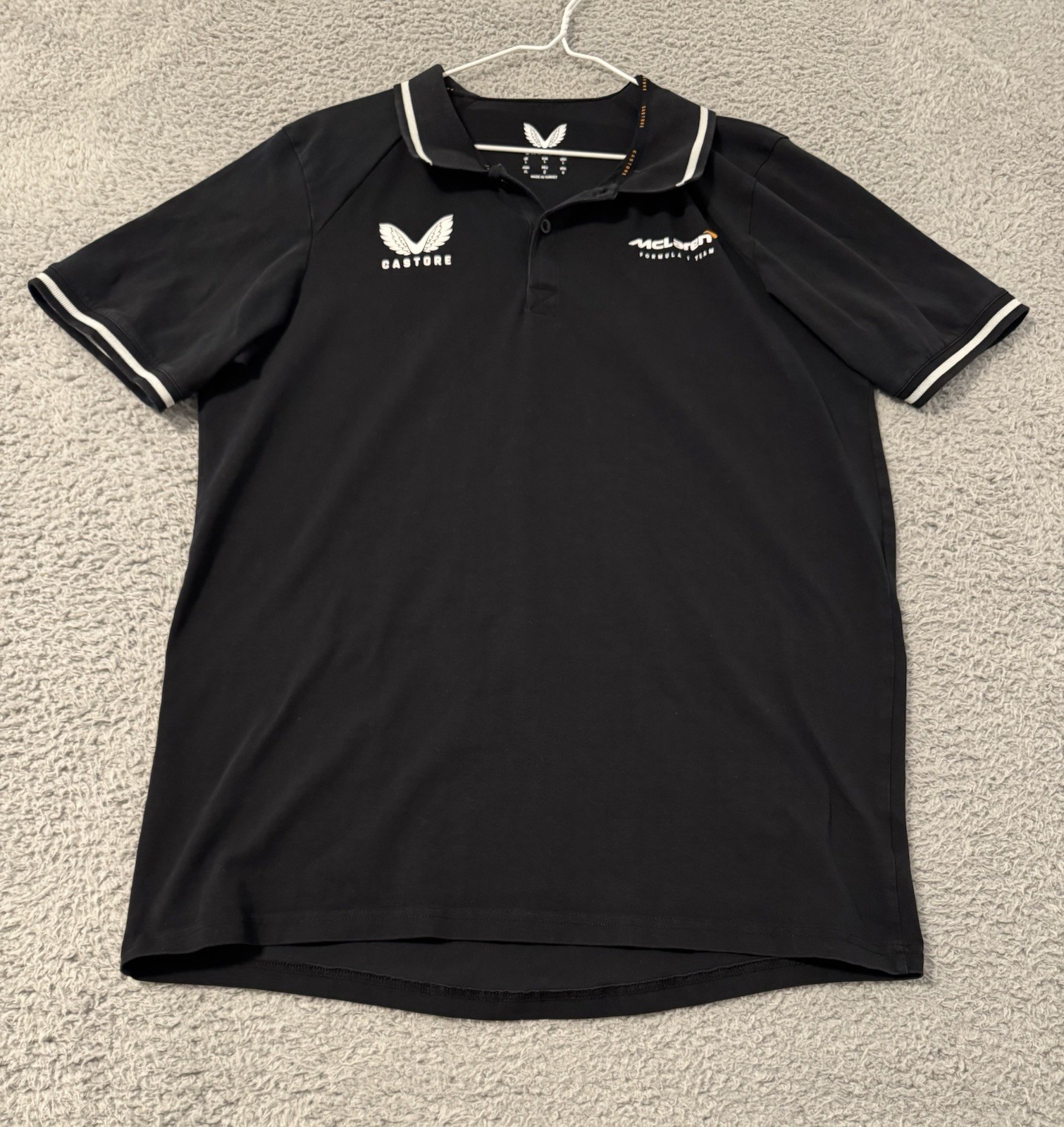 Castore McLaren Formula 1 Team Polo Shirt Mens L Black Short Sleeve Logo