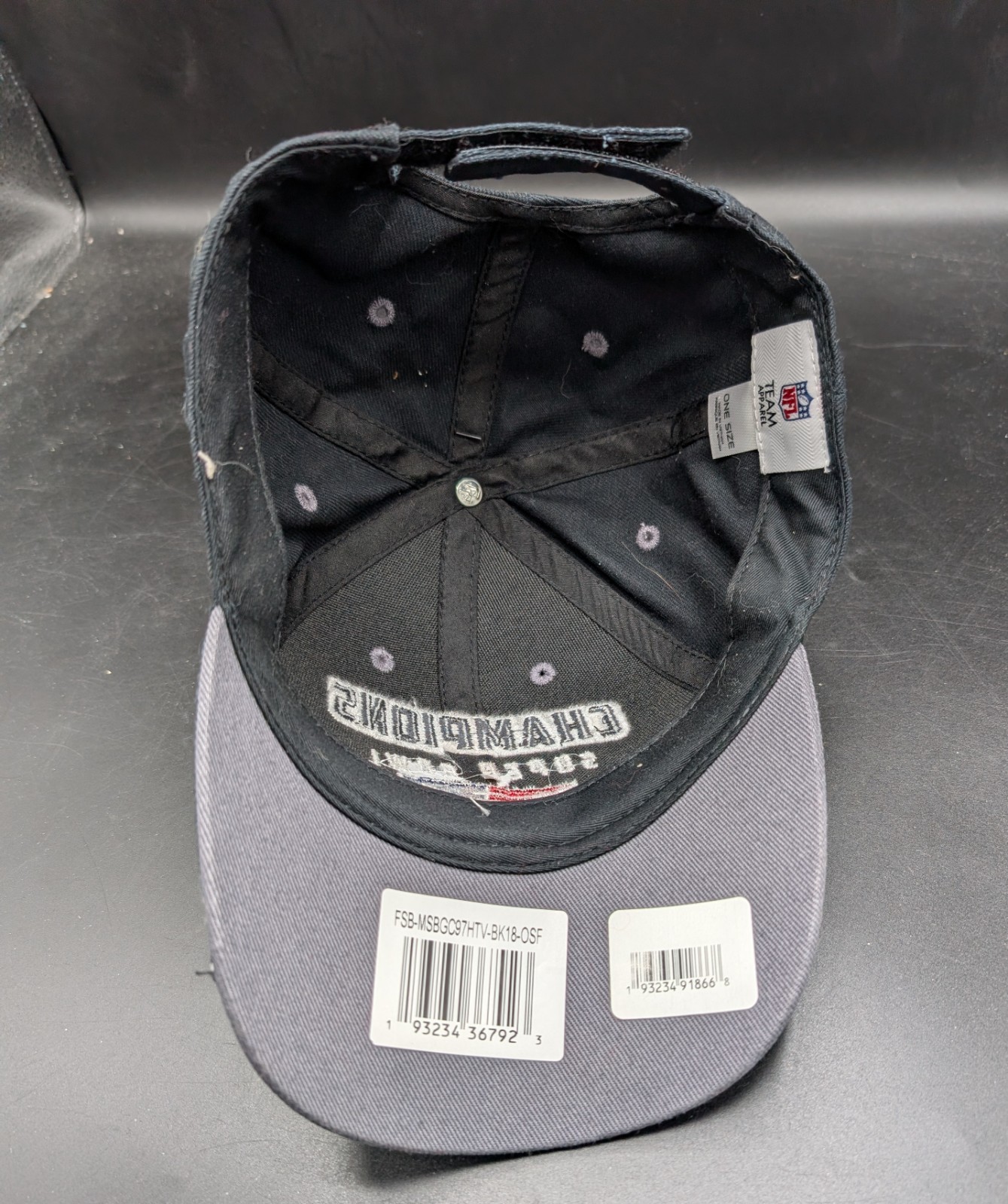 2018 Superbowl Champions Hat Patriots Black/Grey Team Apparel One Size