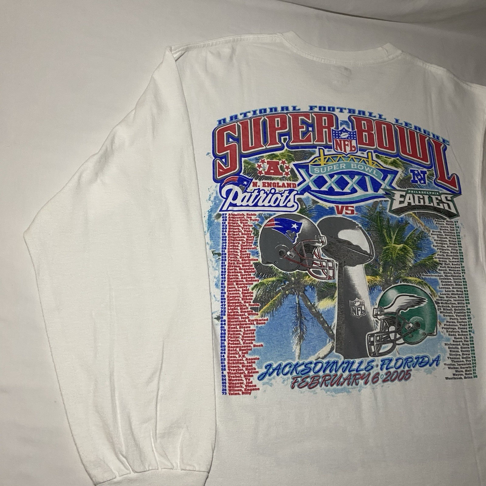 Vtg NFL Super Bowl XXXIX 39 T Shirt LG New England Patriots Philadelphia Eagles