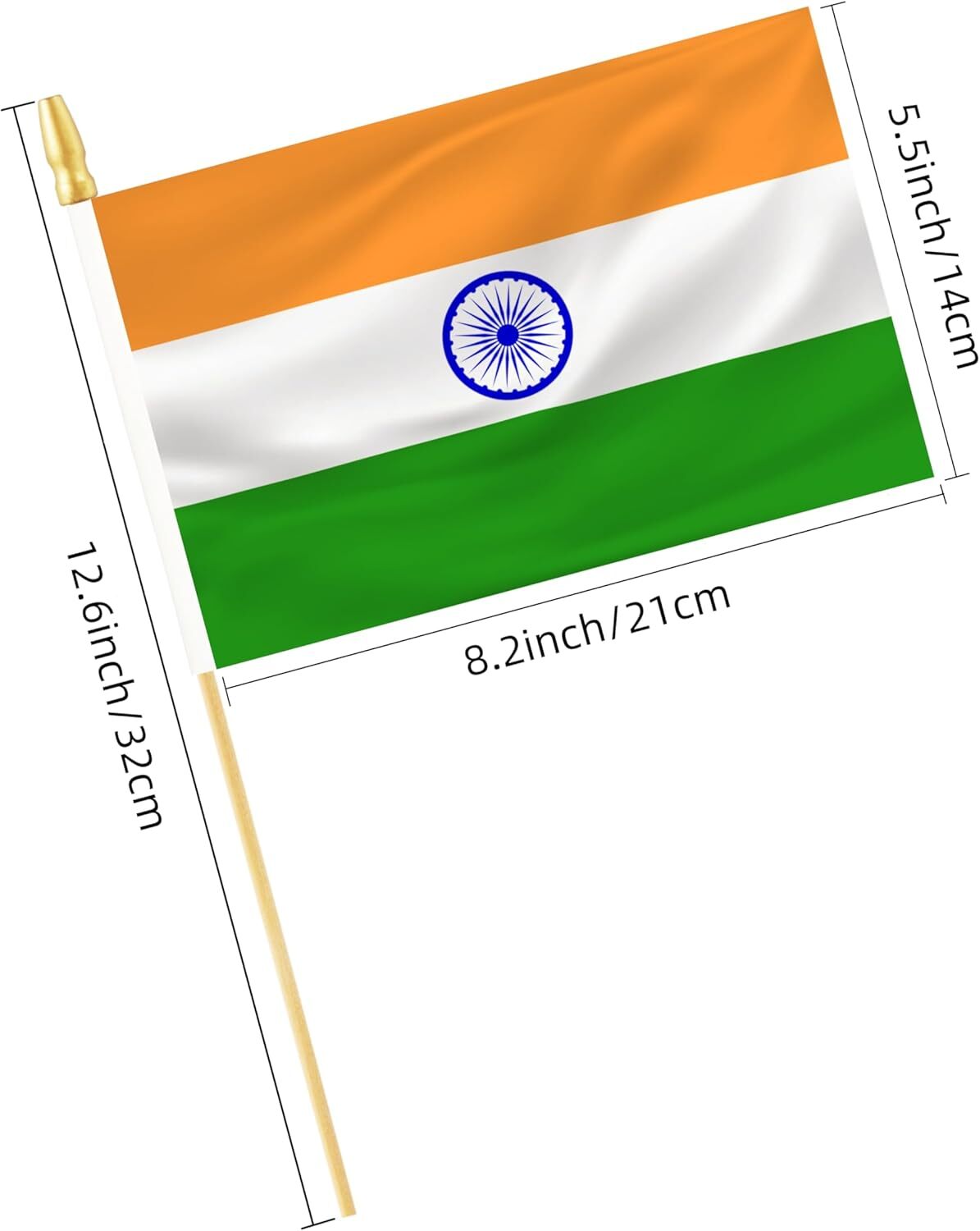 25 Pack India Small Mini Flags, Hand Held Indian Stick Flags with 12.6