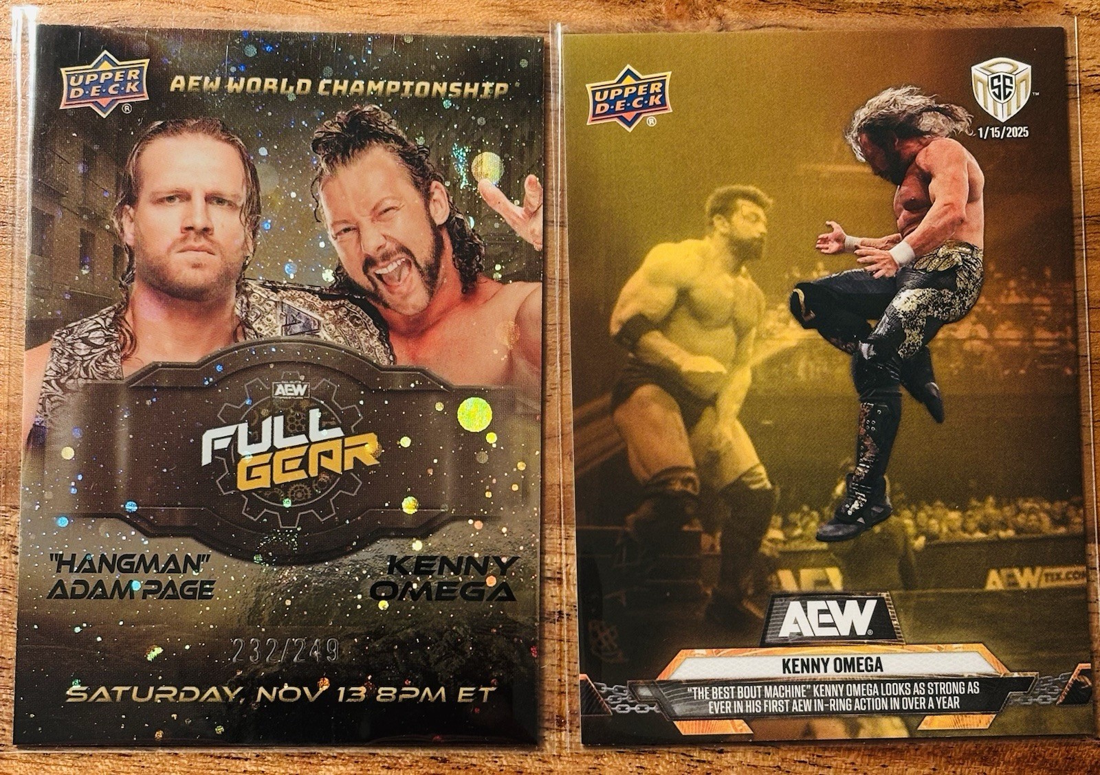 2025 AEW Upper Deck – Kenny Omega Match Dated GOLD SP + 2024 /299 Foil Hangman