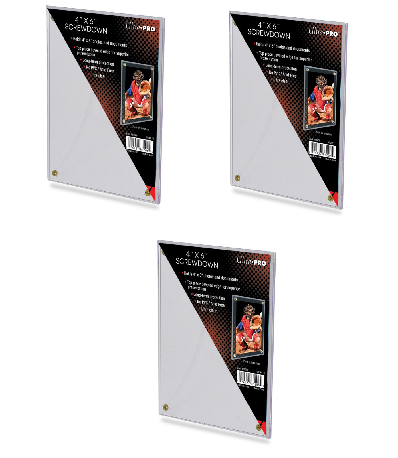 (3-Pack) Ultra Pro 4″ x 6″ Screwdown Card Holder Postcard Photo 4 Screw Case