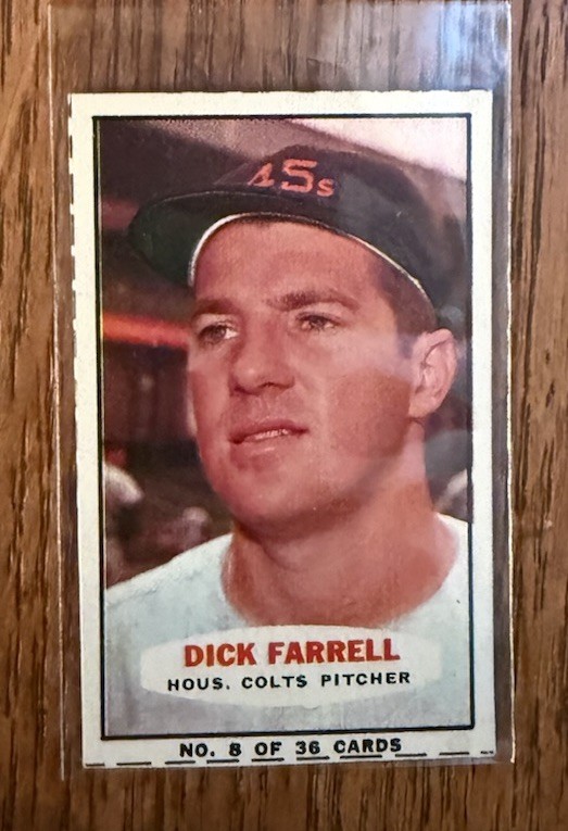 1965 BAZOOKA HAND CUT – DICK FARRELL – Card #8 – Houston Colt 45s – RARE