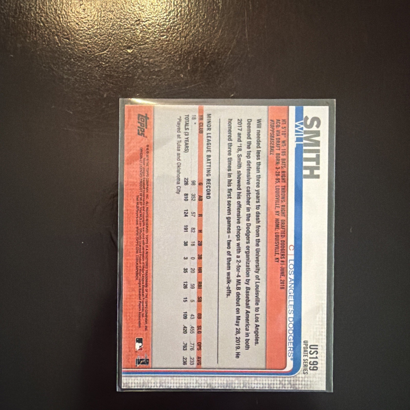 WILL SMITH RC 2019 Topps Update Series #US199 Los Angeles Dodgers