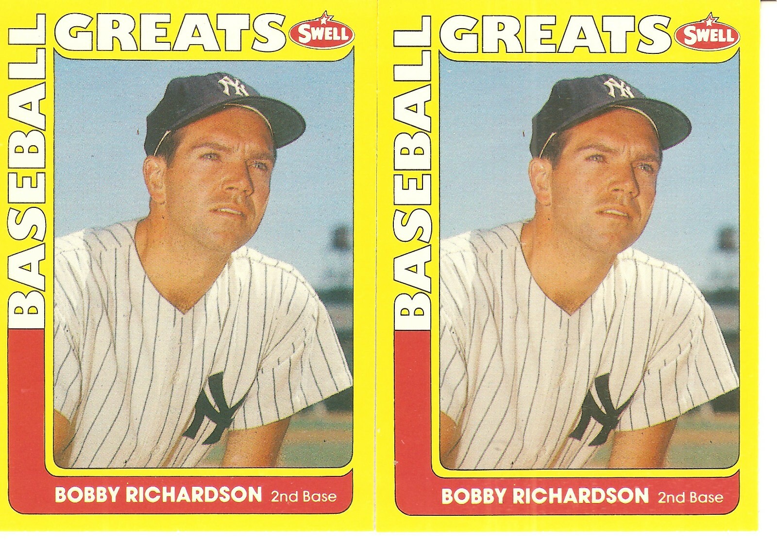 2 CARD 1990 SWELL GREATS BOBBY RICHARDSON BASEBALL CARD LOT #75