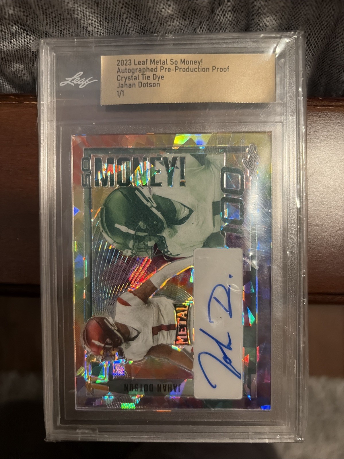 1/1 Jahan Dotson Auto 2023 Leaf Metal So Money! Crystal Tie Dye