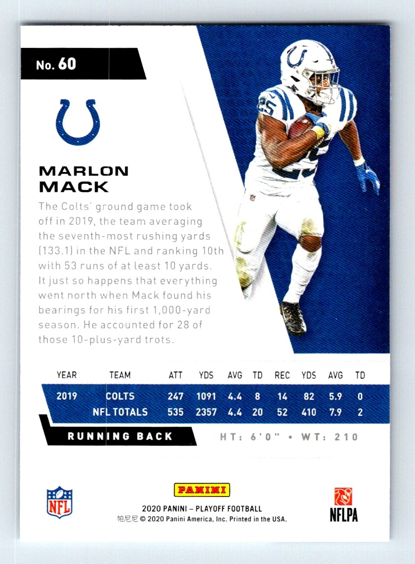 2020 Playoff Marlon Mack Indianapolis Colts Kickoff #60