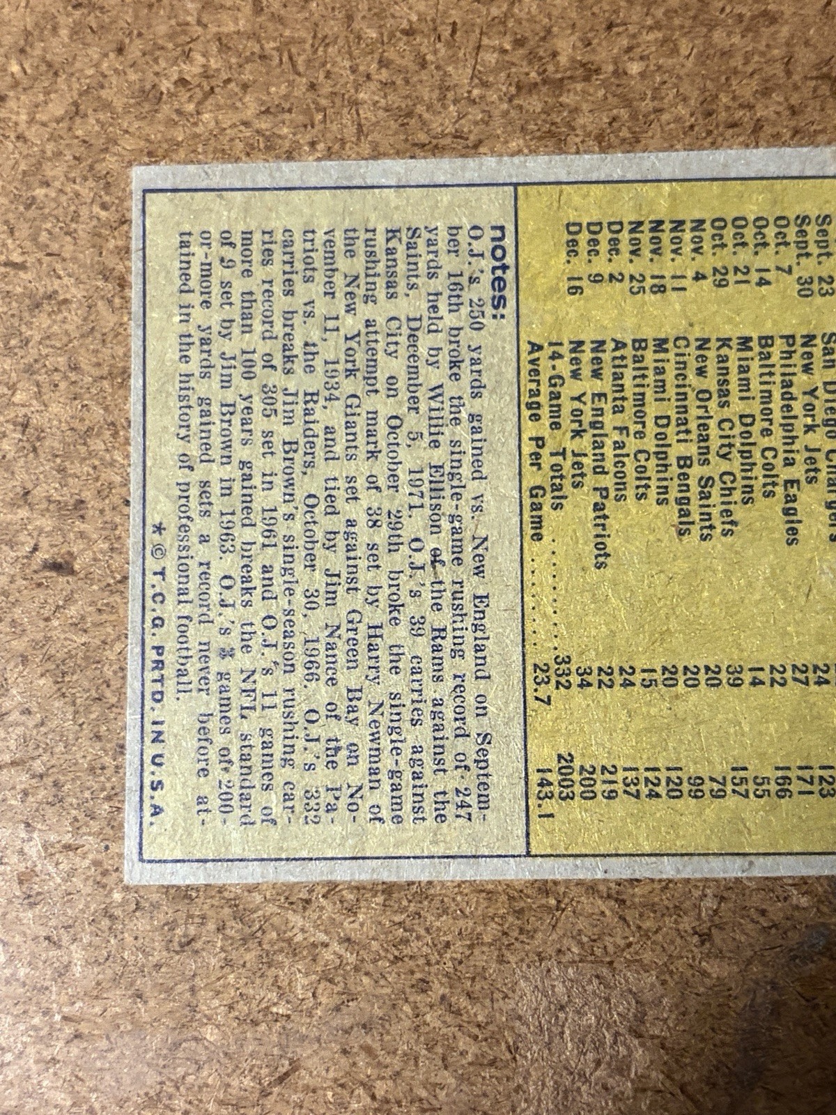 OJ Simpson 1974 Topps Record Breaker Card #1
