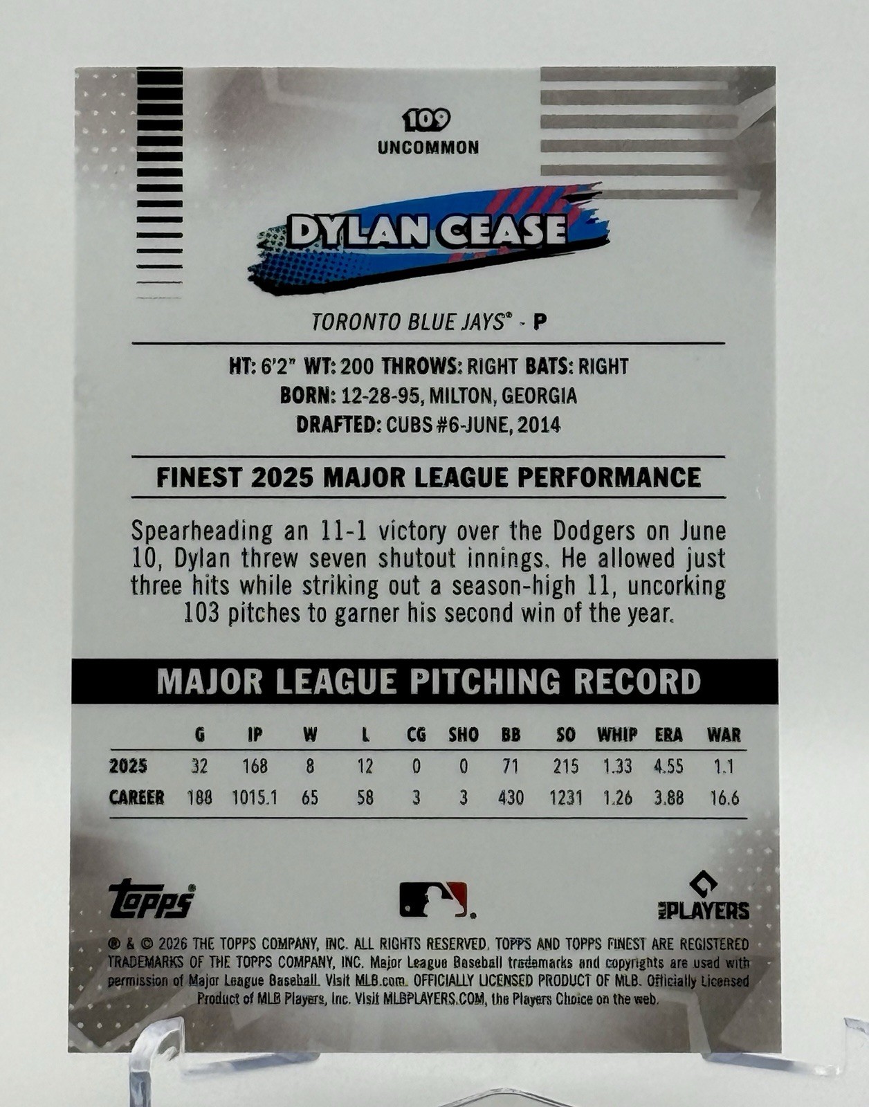 2026 Topps Finest Baseball – Dylan Cease #109 Uncommon Green X-Fractor /99