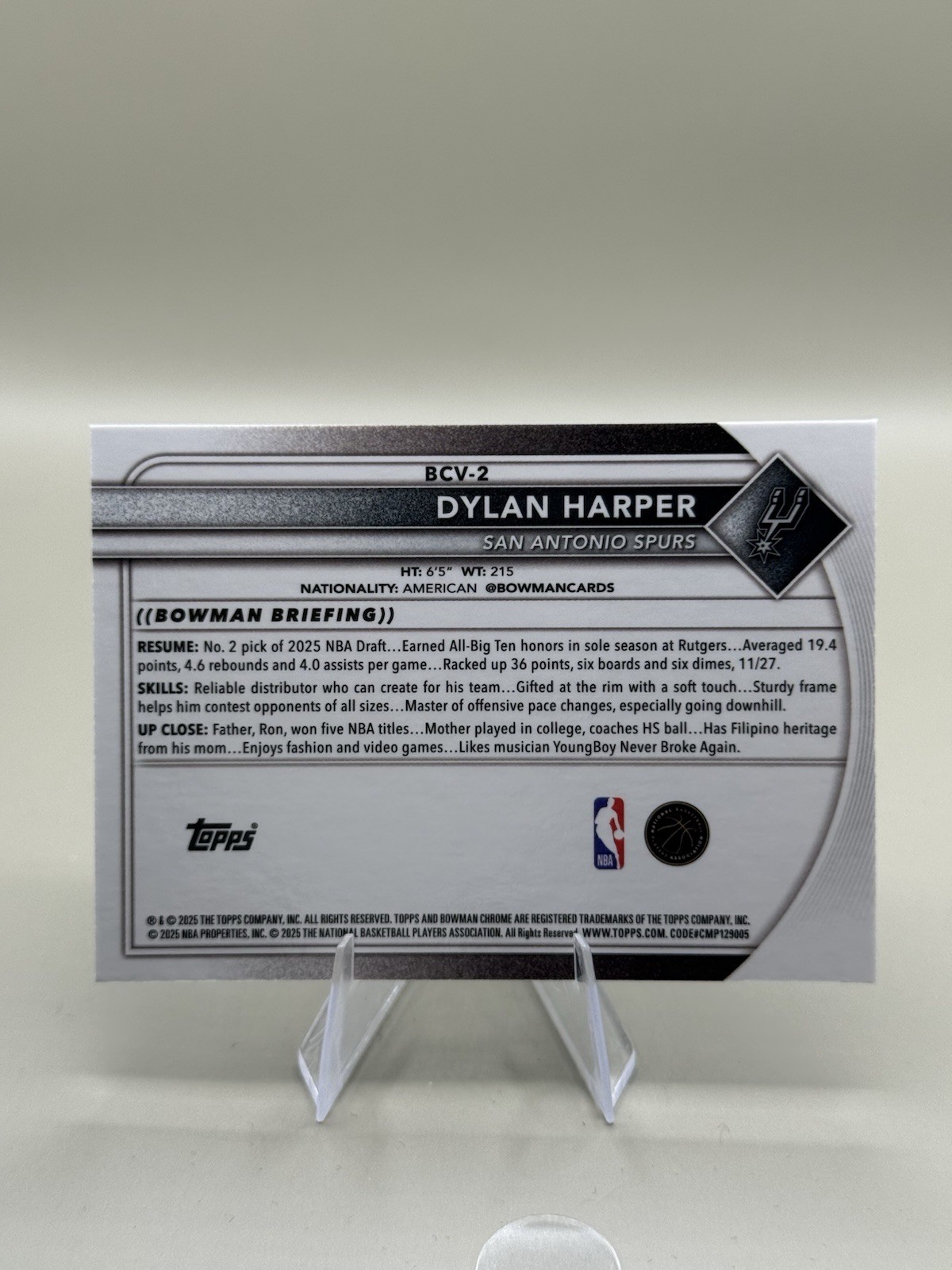 Topps 2025-26 Bowman Chrome Dylan Harper #BCV-2 Mojo Refractor RC Spurs