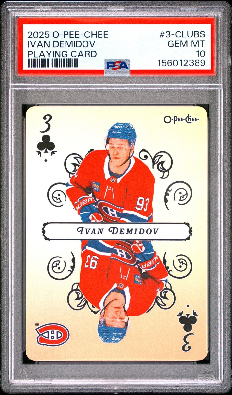 2025-26 O-Pee-Chee PLAYING CARDS 3-CLUBS IVAN DEMIDOV ROOKIE RC PSA 10 POP 4