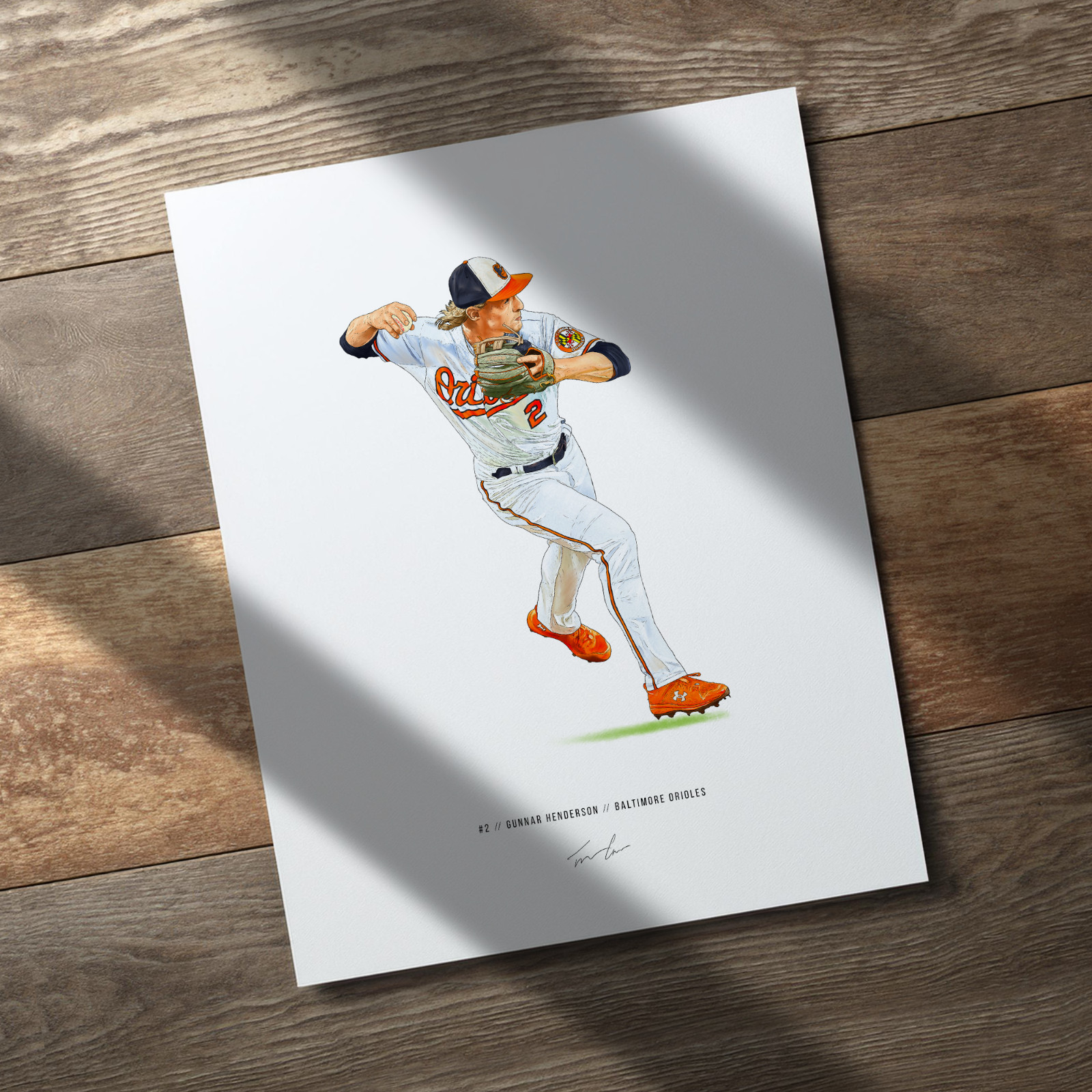 Gunnar Henderson Baltimore Orioles V1 Baseball 8×10 Print Poster Art Illustrated
