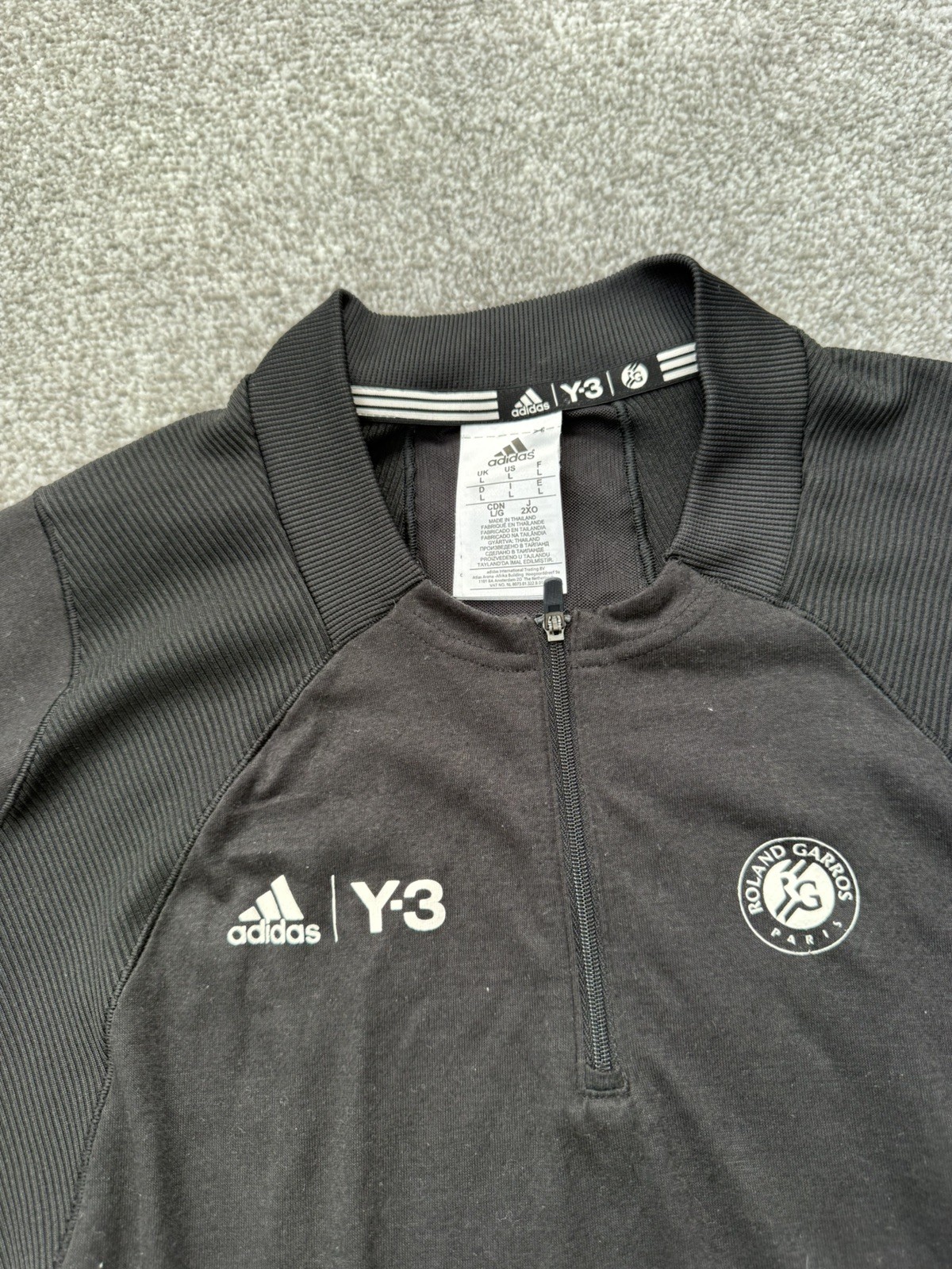 ADIDAS Y3 ROLAND GARROS ZIP CREW TENNIS SHIRT 2015/2016 BLACK AI1150 SIZE L