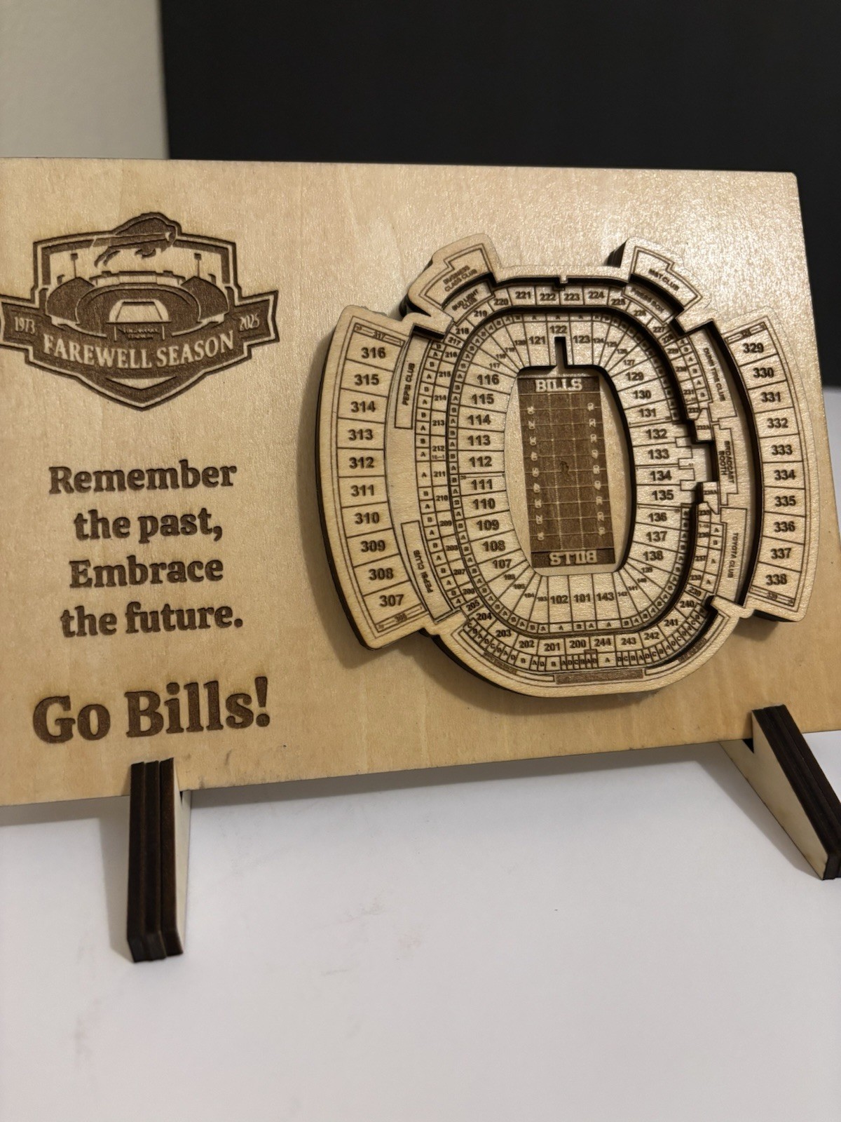 Buffalo Bills Stadium Farewell 3D Etched Wooden Desk Display 7.5″ x 5″ inches