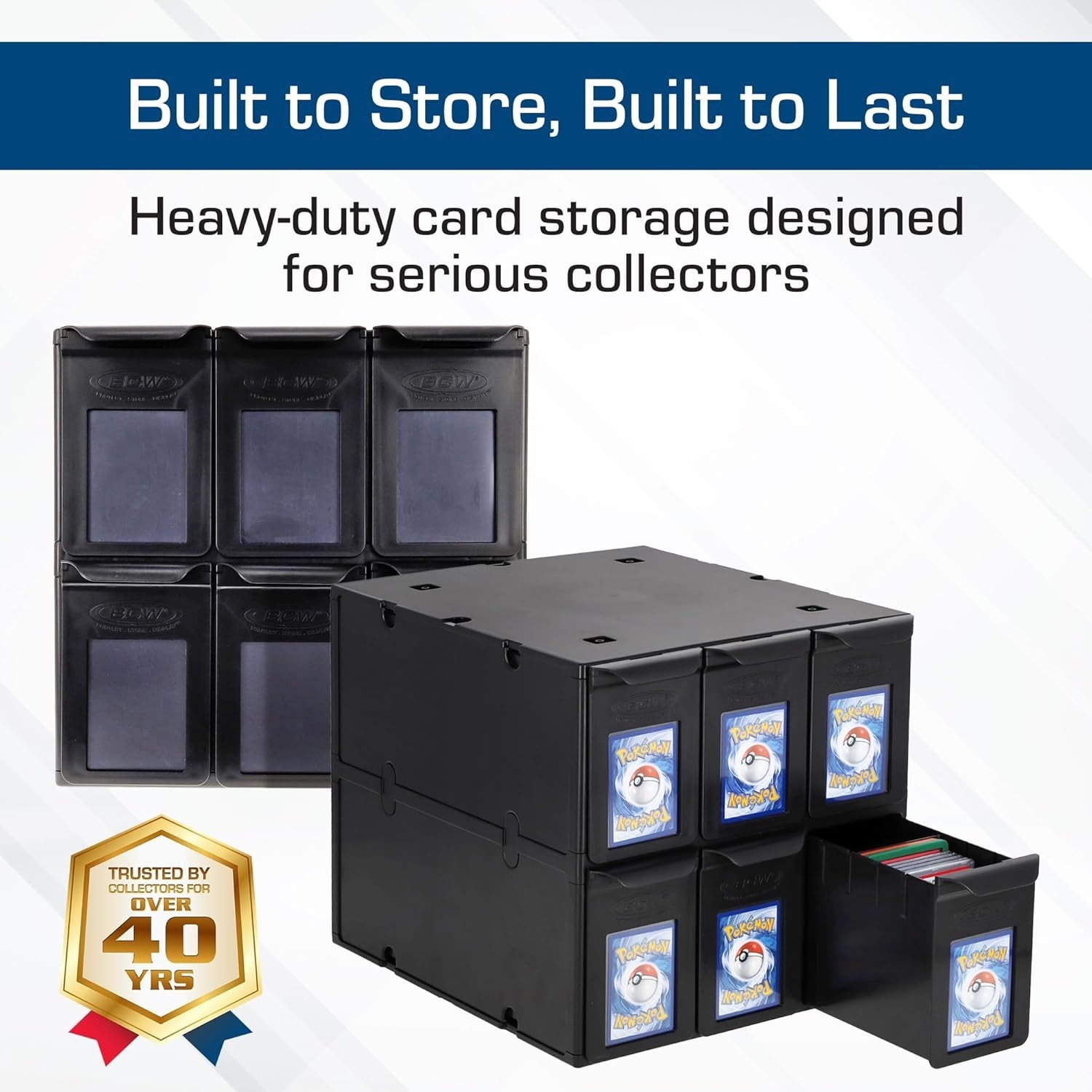 6 Drawer Card Catalog – Black | Stackable Trading Card Organizer Box | Holds …