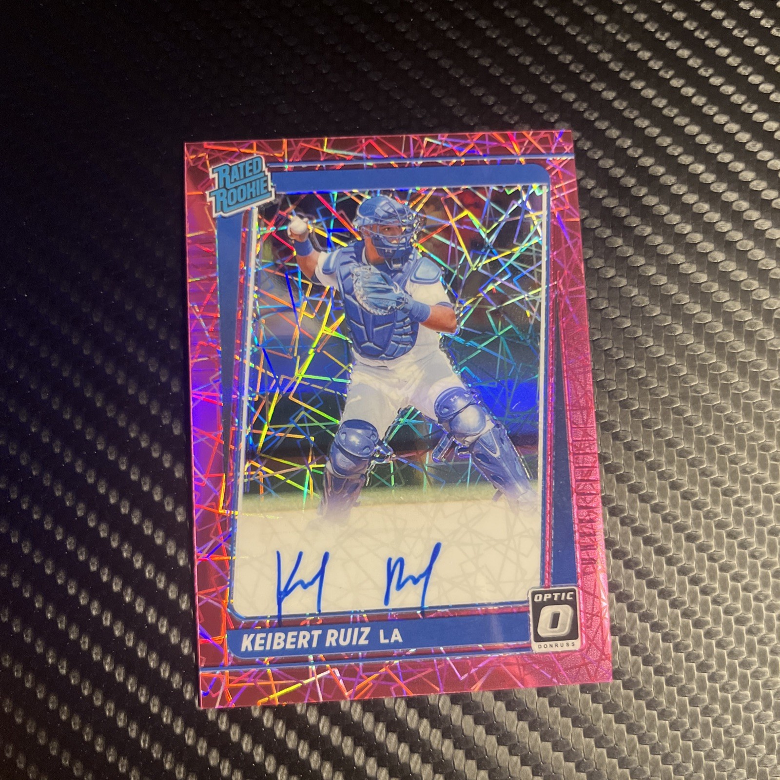 2021 Panini Donruss Optic Pink Velocity Prizm /75 Keibert Ruiz Rookie Auto RC