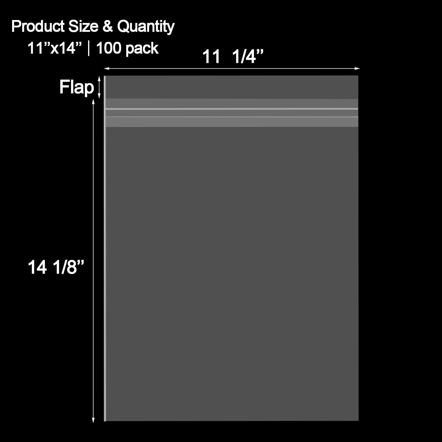 11″ X 14″ (100 Pack) Clear Plastic Sleeves – Acid Free 1.6Mil Crystal Resealable