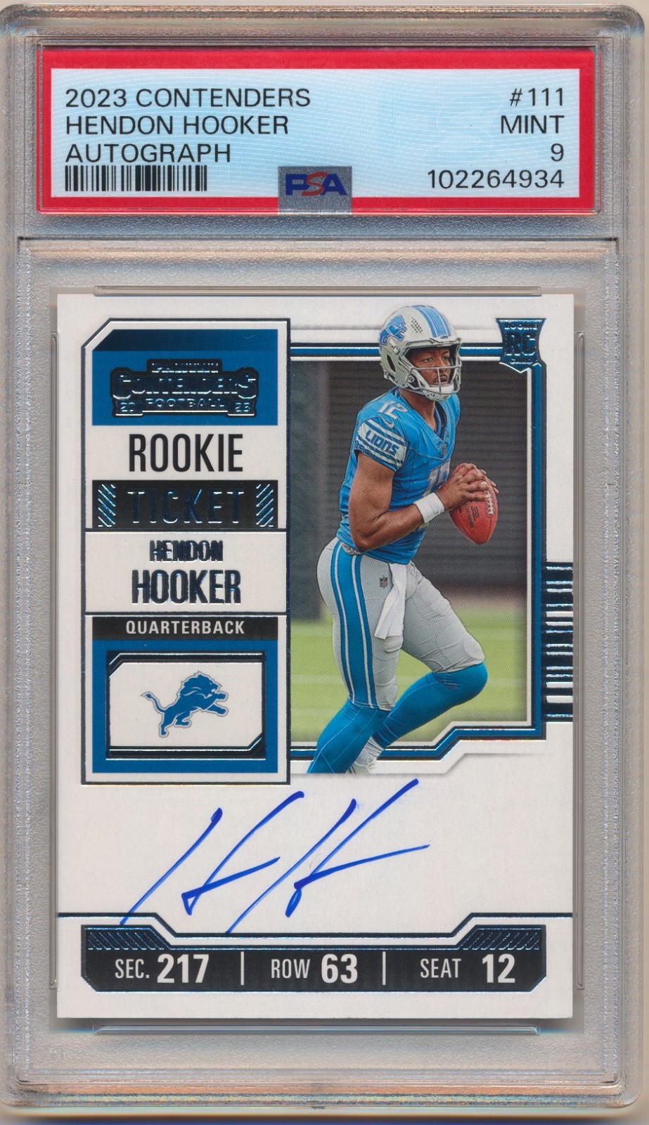 2023 Contenders Hendon Hooker Rookie Ticket Variation Auto 111 PSA 9 Mint