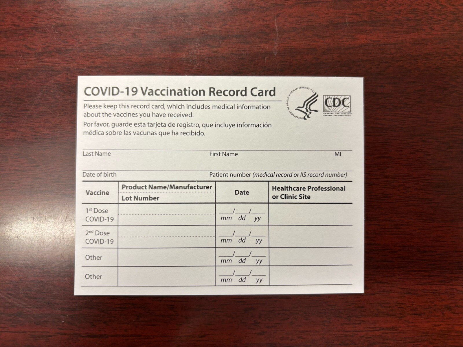 CDC COVID-19 Vaccination Card – Collector Use Only – Free Shipping w/ Tracking