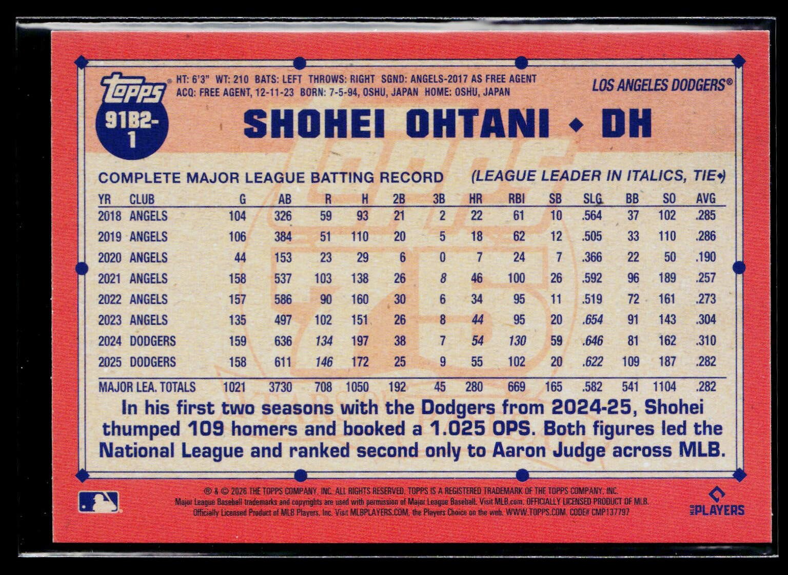 2026 Topps Series 2 #91B2-1 Shohei Ohtani 1991 75th Dodgers