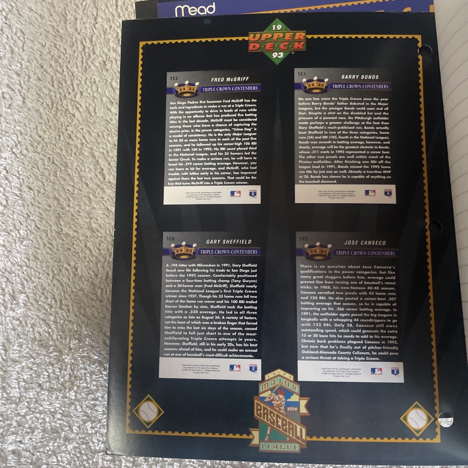 1993 Mead MLB Wireless Notebooks Set of 3