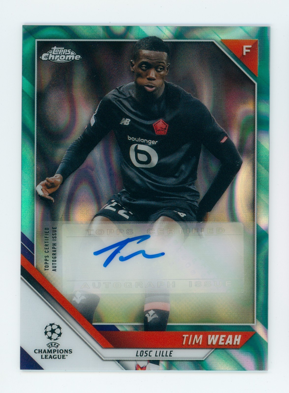 2021-22 Timothy Weah Topps Chrome Aqua Lava LOSC Lille Autographed Card SP