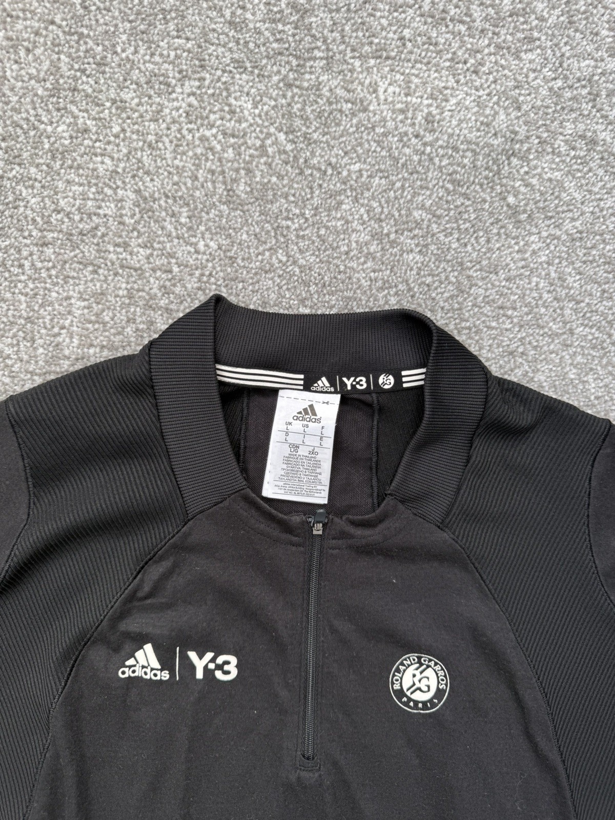 ADIDAS Y3 ROLAND GARROS ZIP CREW TENNIS SHIRT 2015/2016 BLACK AI1150 SIZE L