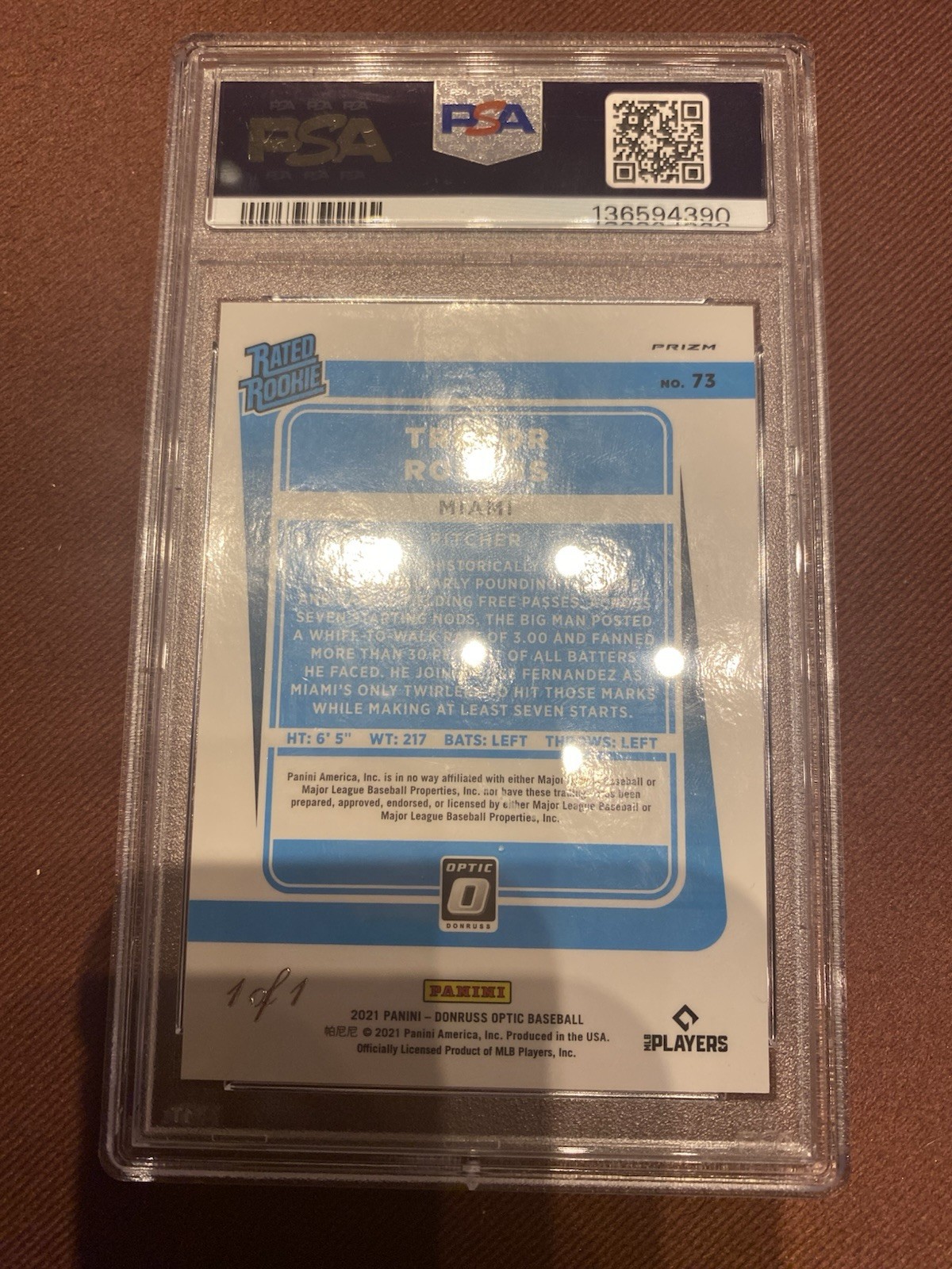 2021 Donruss Optic Rated Rookie Gold Vinyl 1/1 PSA 10 GEM MINT GM #73
