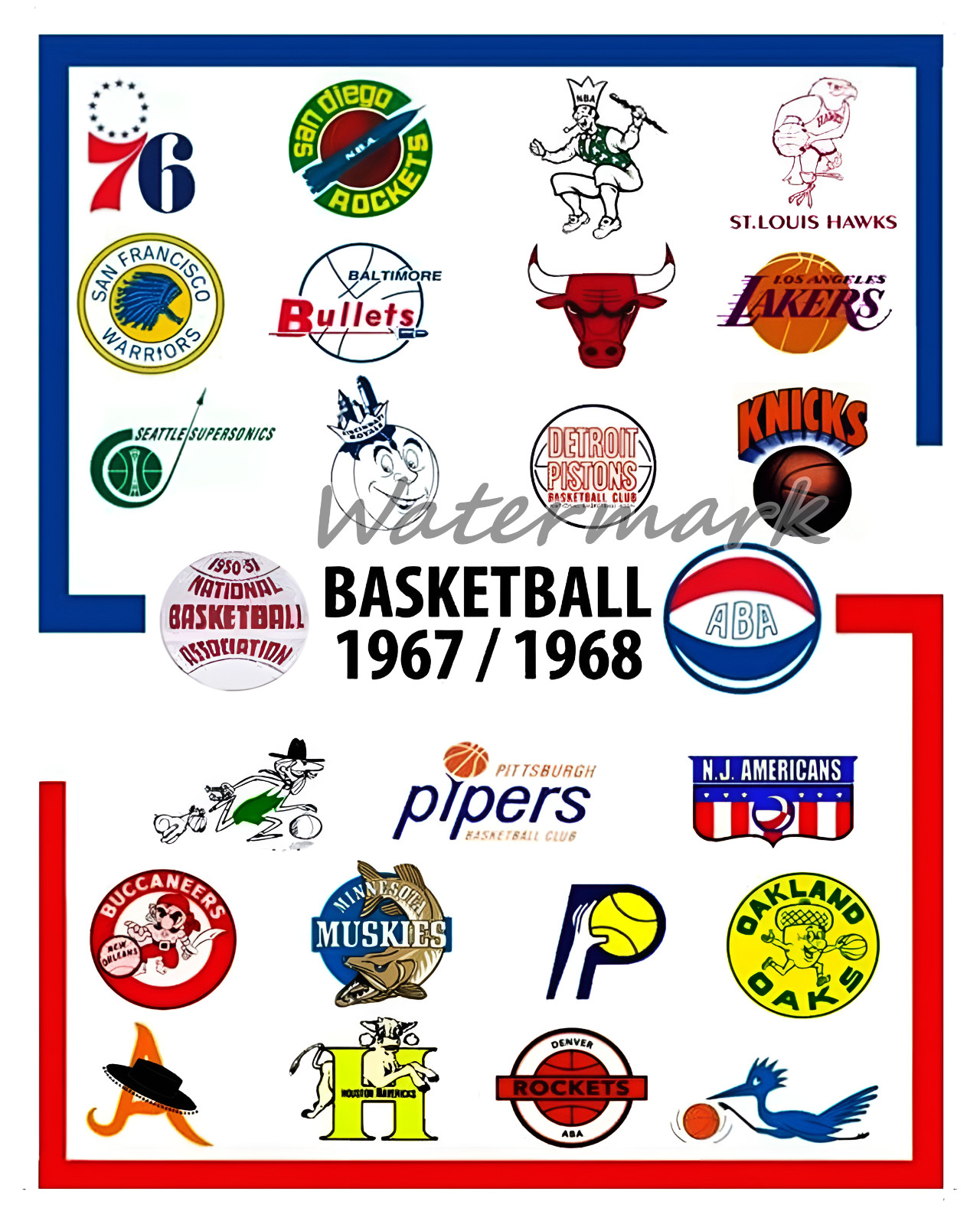 1967 – 68 Season ABA NBA Team Logo’s Color 8 X 10 Photo Picture