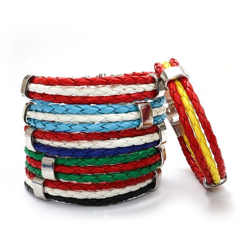2022 World Cup Qatar National Flag Weave Cheer Bracelet Wristband USA Mexico