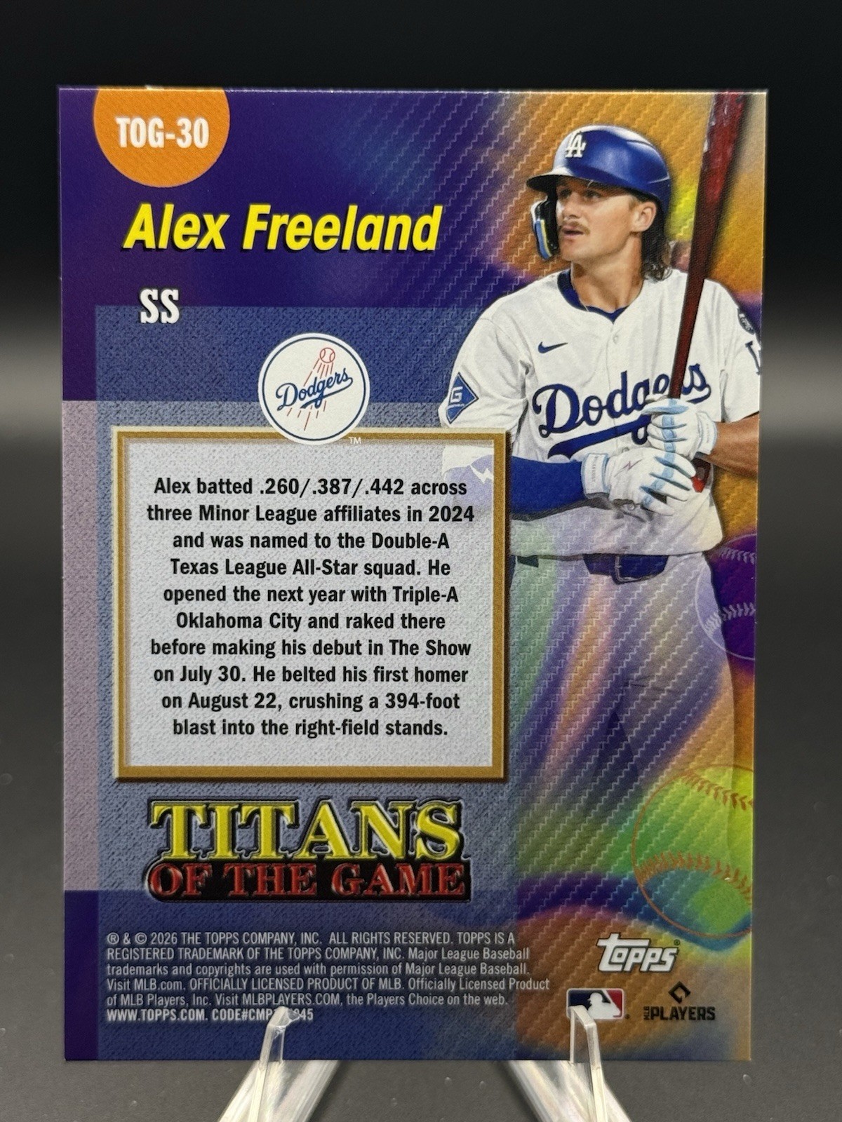 Alex Freeland Titans Of The Game Rookie 2026 Topps Series 2 Card TOG-30 Dodgers