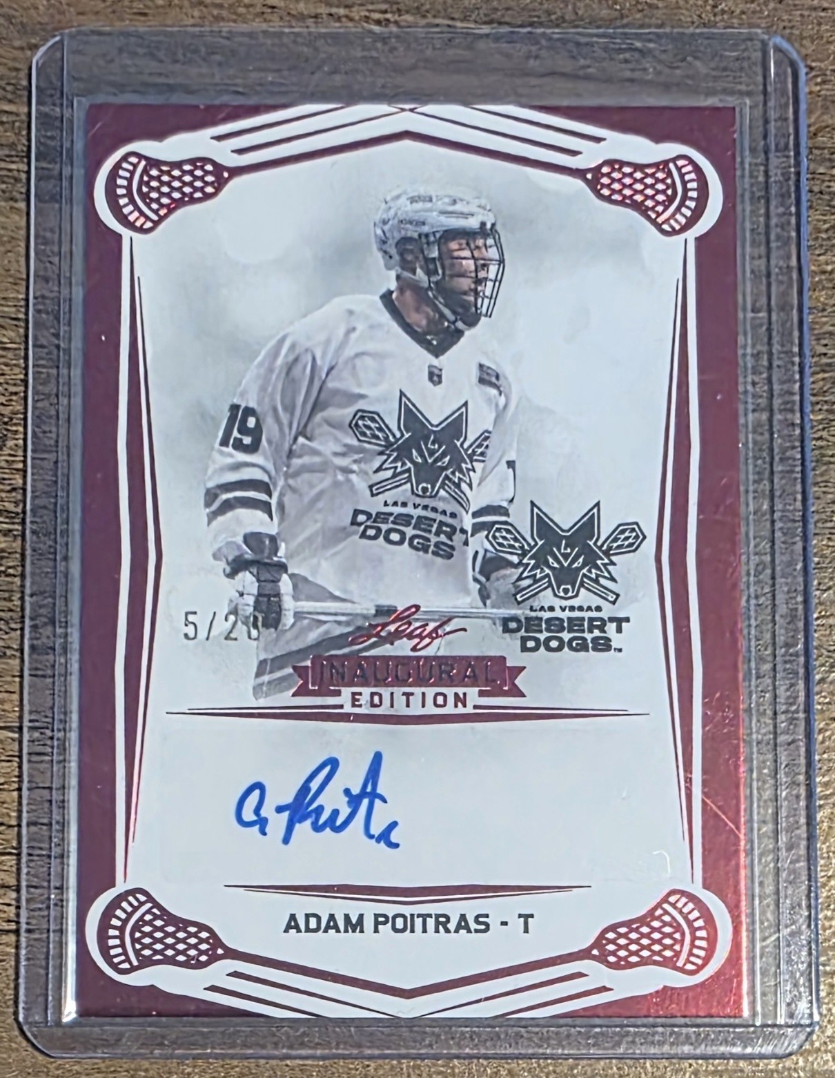 2025 Leaf NLL #BA-AP1 Las Vegas Desert Dogs Adam Poitras Red Autograph # 5/20