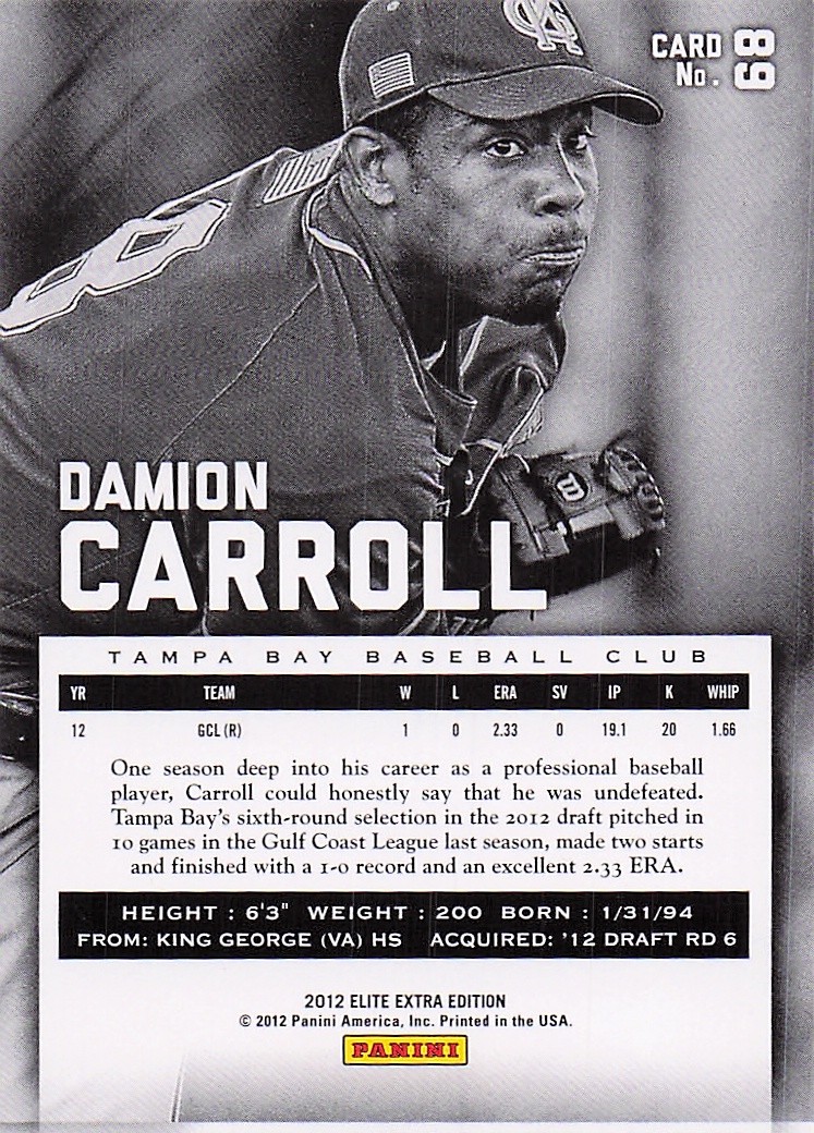 2012 Panini America, Inc. ELITE EXTRA EDITION DAMION CARROLL #68 TAMPA BAY