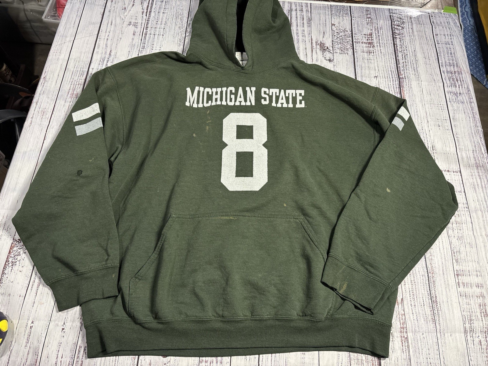 Mens MSU Pullover Hoodie Sz XL Gildan Distressed Michigan State Spartans 1729
