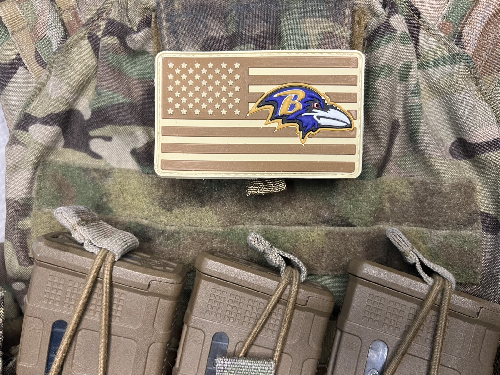 Military Combat American Flag Baltimore Ravens football PVC Patch W Vlcro