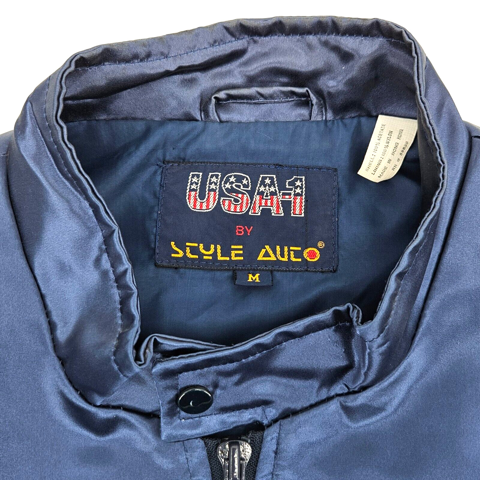 Vtg 1984 Style Auto USA-1 Competition LA Olympics Satin Bomber Racing Jacket M