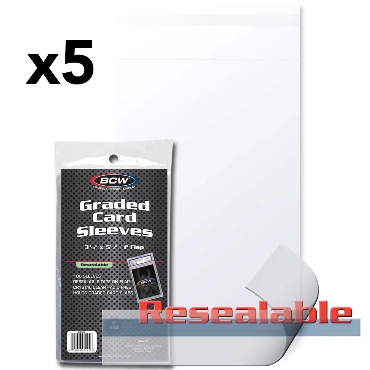 5x BCW Resealable Graded Card Sleeves 100 Packs (500 Sleeves) FREE Shipping!