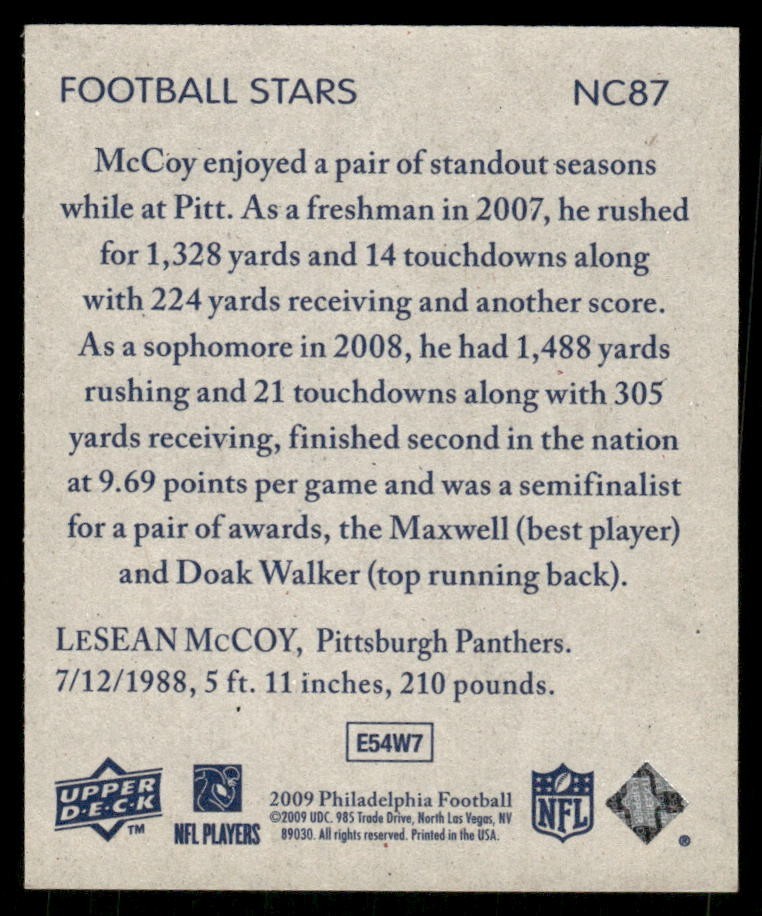 2009 Upper Deck Philadelphia National Chicle Mini #NC87 LeSean McCoy Rookie RC
