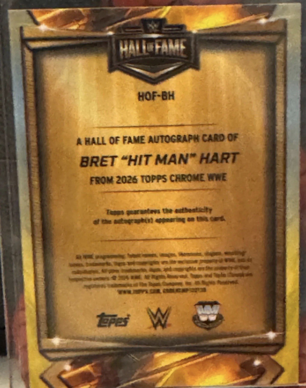 2026 Topps Chrome WWE Bret Hart Hall Of Fame Autograph