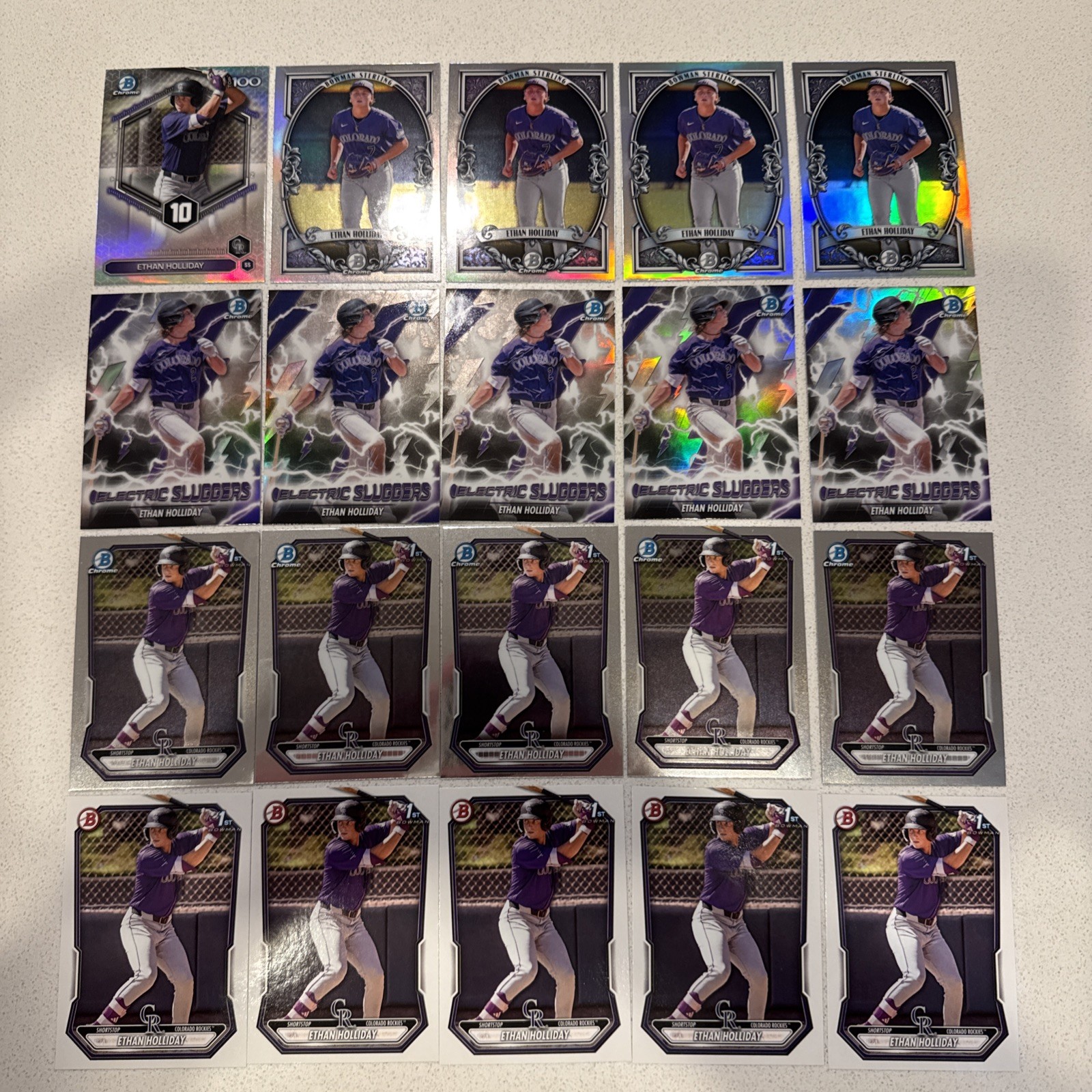 2026 Bowman Ethan Holliday (20) Card Lot – 1st Bowman Chrome, Top 100, Sluggers