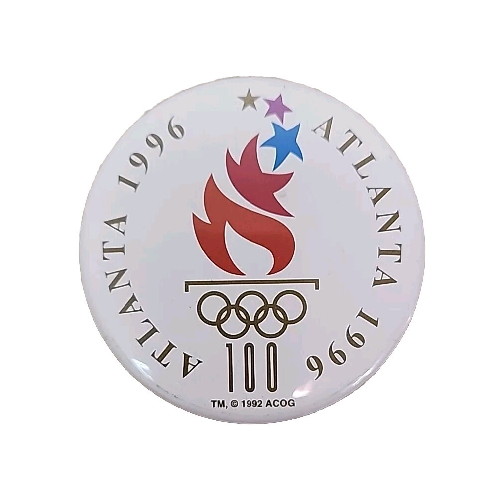 Vintage Atlanta 1996 Olympic Games 1 Button White 3.5in Discoloration On Back