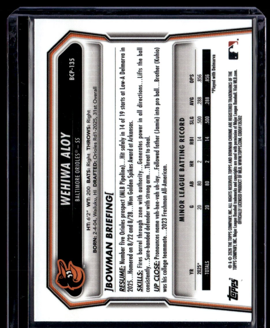2026 Bowman #BCP-135 Wehiwa Aloy Sapphire