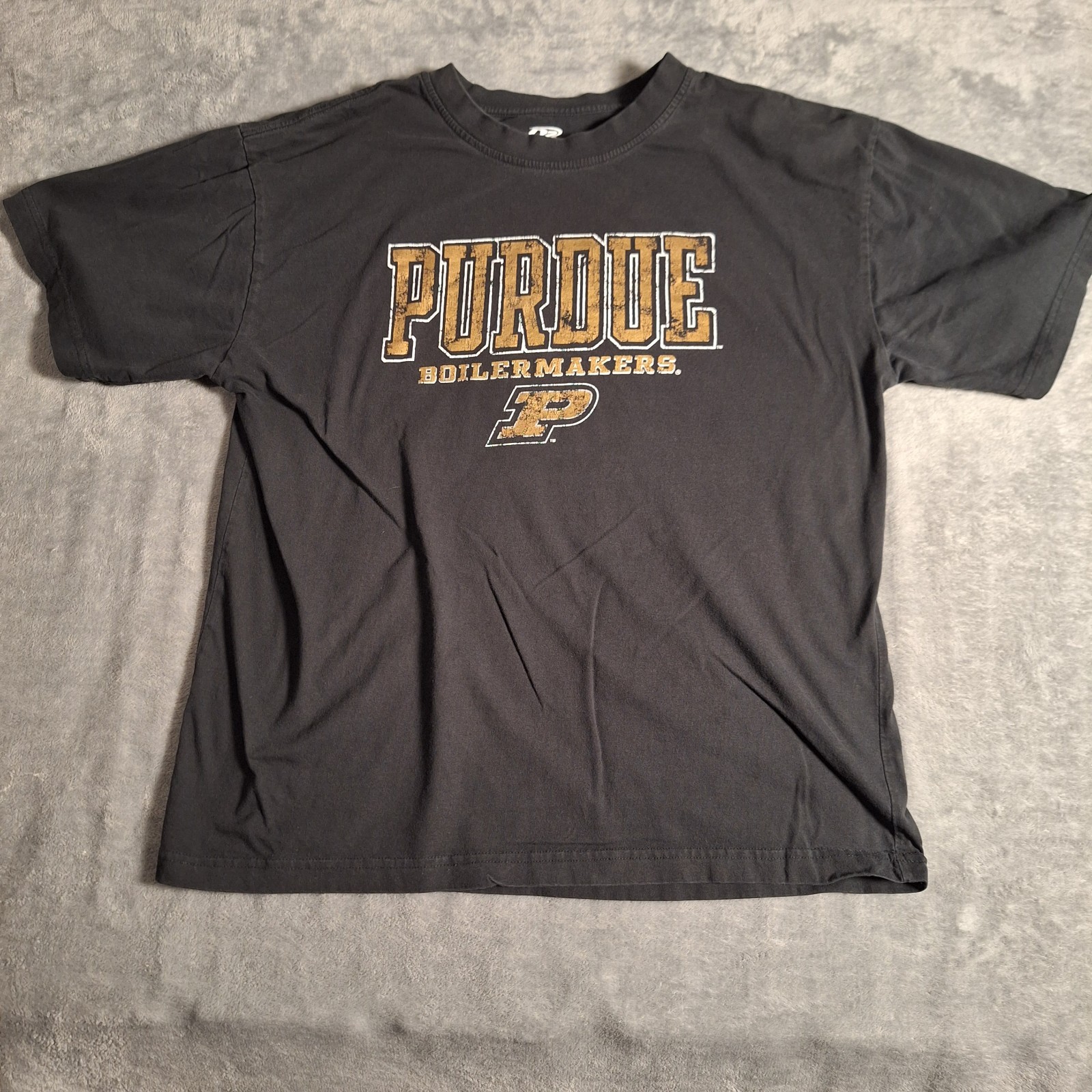 Vintage Purdue Boilermakers T-Shirt Size XL Black Distressed Logo Double-Sided