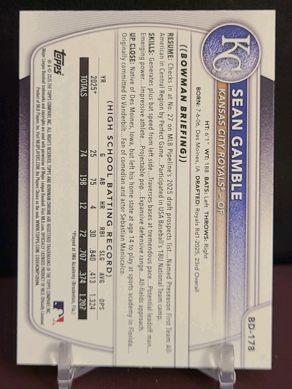 2025 Bowman Draft Sean Gamble #BD-178 1st Bowman RC