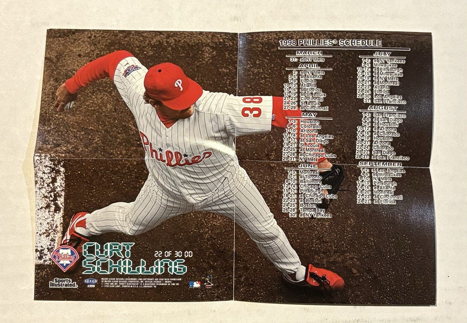 VINTAGE 5-Inch x 7-Inch 1998 Fleer Sports Illustrated CURT SCHILLING Mini Poster