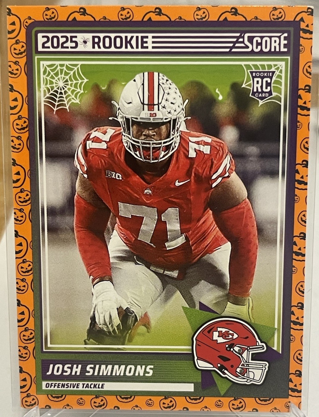 Josh Simmons 2025 Score-A-Treat Orange Pumpkin Rookie RC Kansas City Chiefs #32